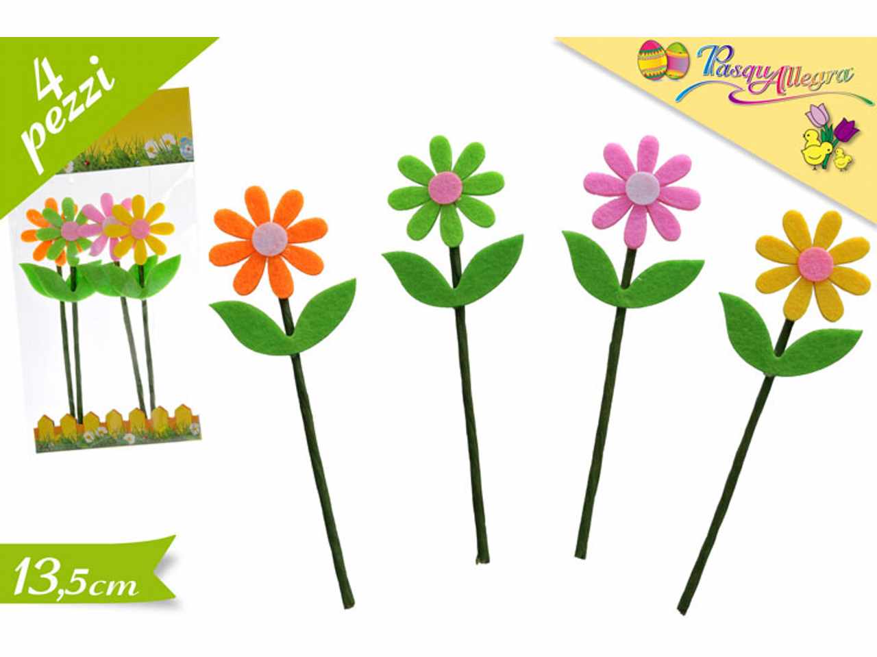 FIORE SU STECCO 4 PEZZI ASSORTITI 13,5CM