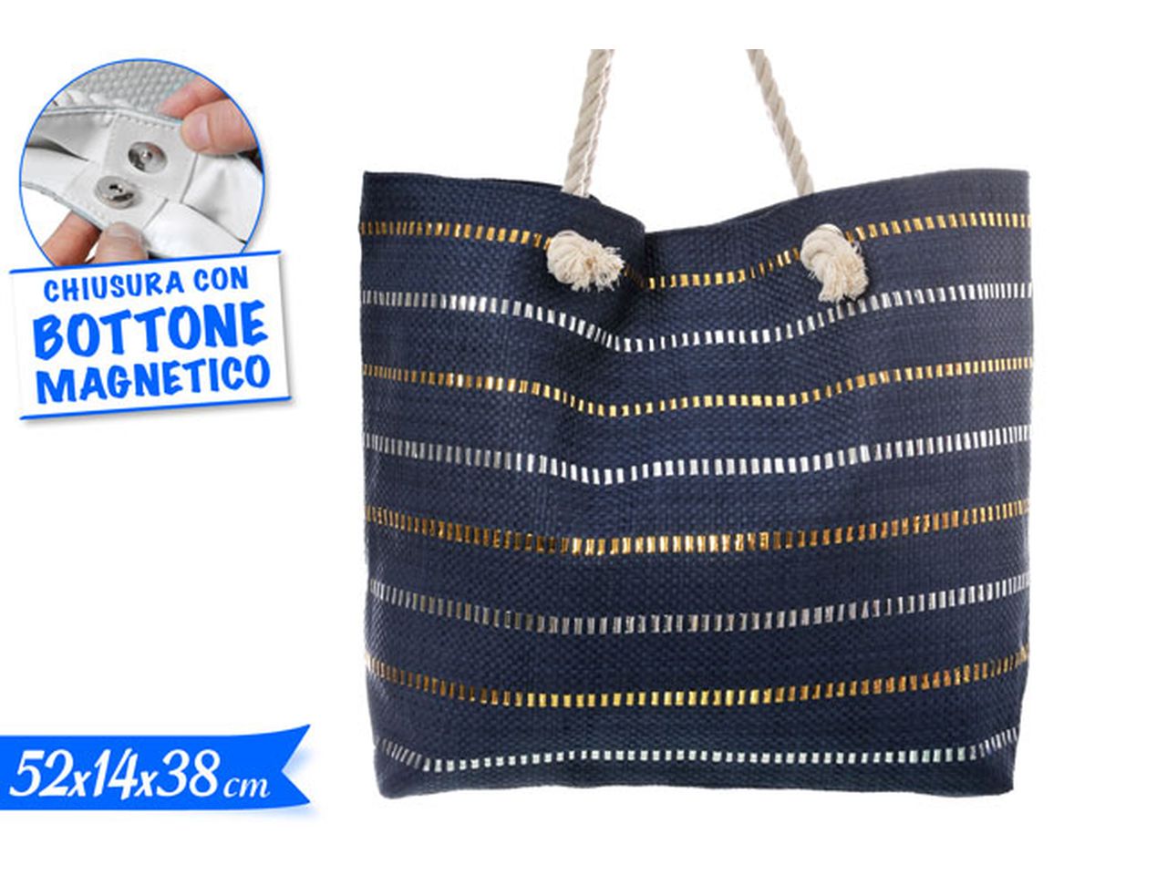 Borsa mare colore blu con bottone magnetico 52x14x38cm