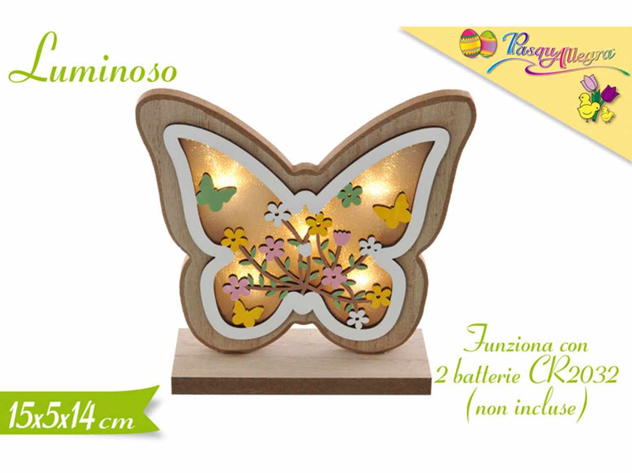 DECORAZIONE FARFALLA CON LUCI FUNZIONAMENTO CON 2 BATTERIE CR2032 NON ICLUSE 15X5X14CM