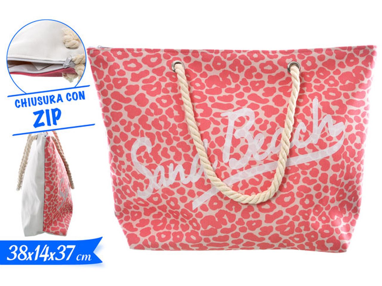 borsa mare sand beach con chiusura zip 38x14x37cm