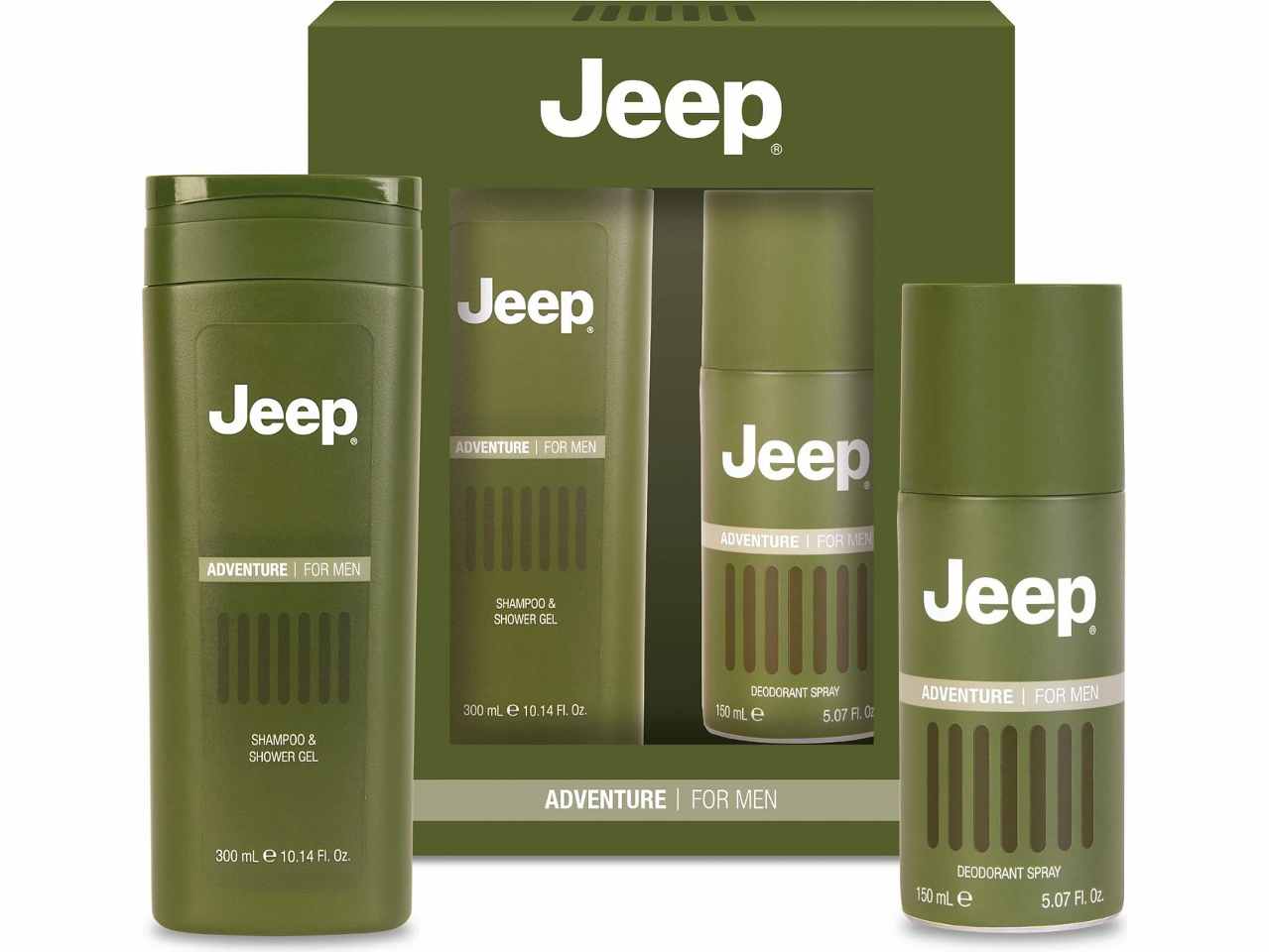 jeep adventure confezione regalo contenente deo spray 150ml, shampoo e shower gel 300ml