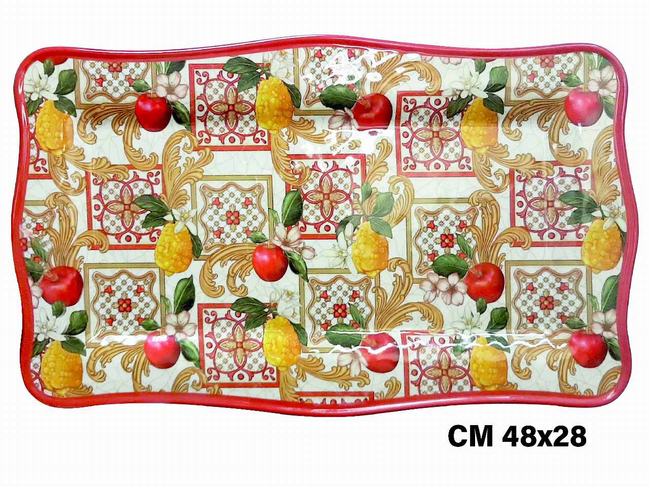 Vassoio rettangolare in melamina 48x28cm decorazione maiolica