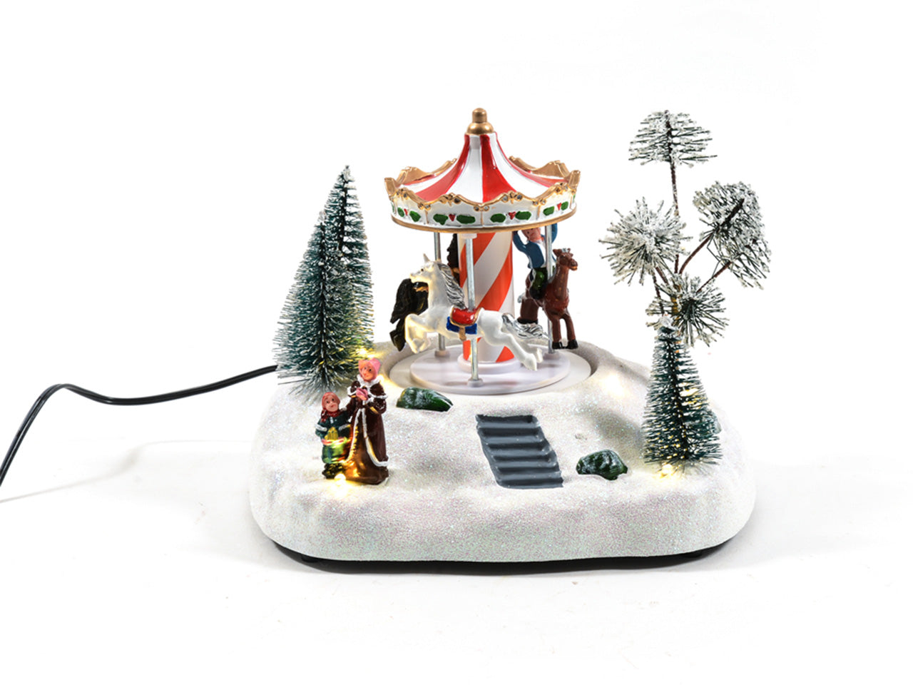 Paesaggio natalizio con musica luci e movimento a batteria misura 18,5x14xh.15cm in resina con scatola regalo