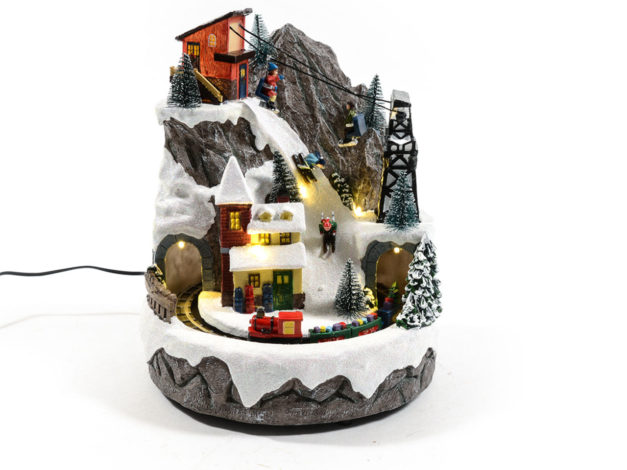 Paesaggio natalizio con musica luci e movimento a batteria misura 21x21xh.27cm in resina con scatola regalo