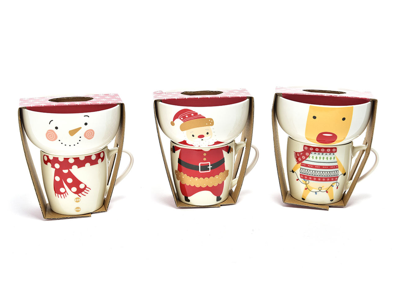 Ciotola con tazza set natalizio 340ml misura 9x7,1xh8,8cm in ceramica assortita con scatola regalo