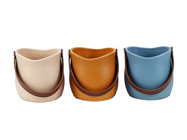 Vaso c/manico ecopelle d10xh10cm 64040