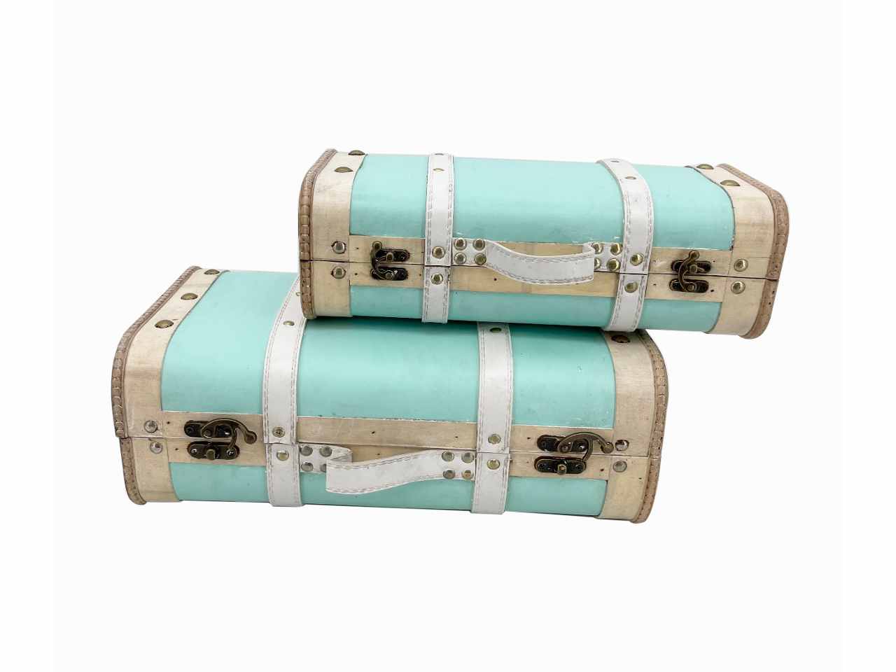Valigietta 2pz legno bianco/pelle verde d0417.27gr