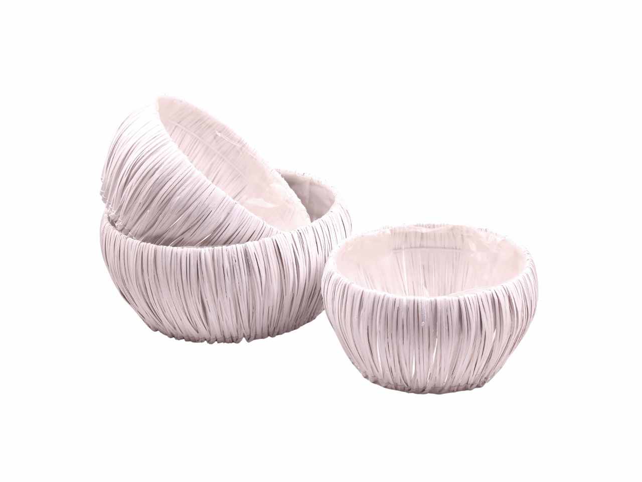 Ciotola tonda con intreccio verticale bianco in ceramica 3 pezzi