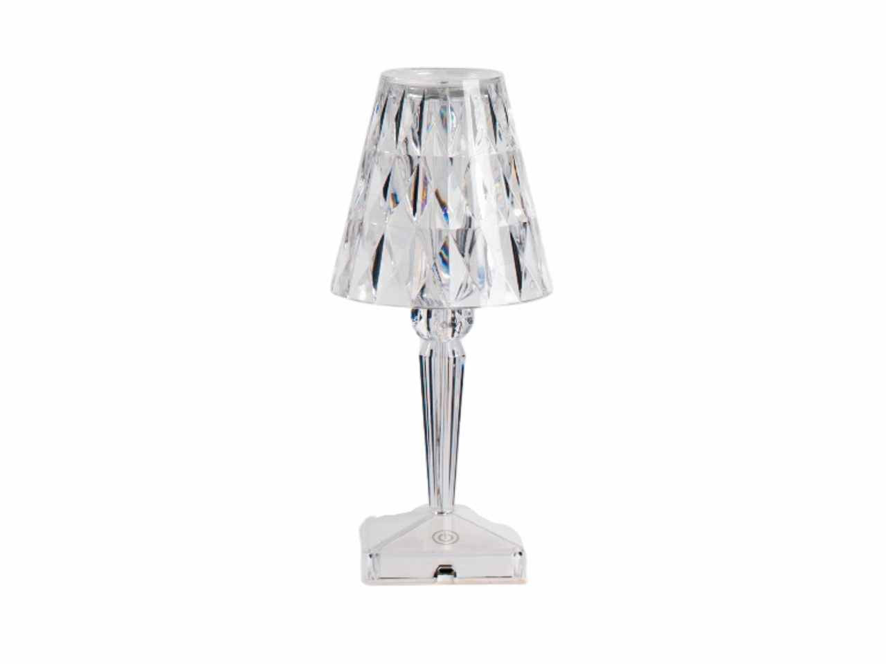 lampada da tavolo in plexiglass h.26cm con led wireless sfaccettata 1500mah