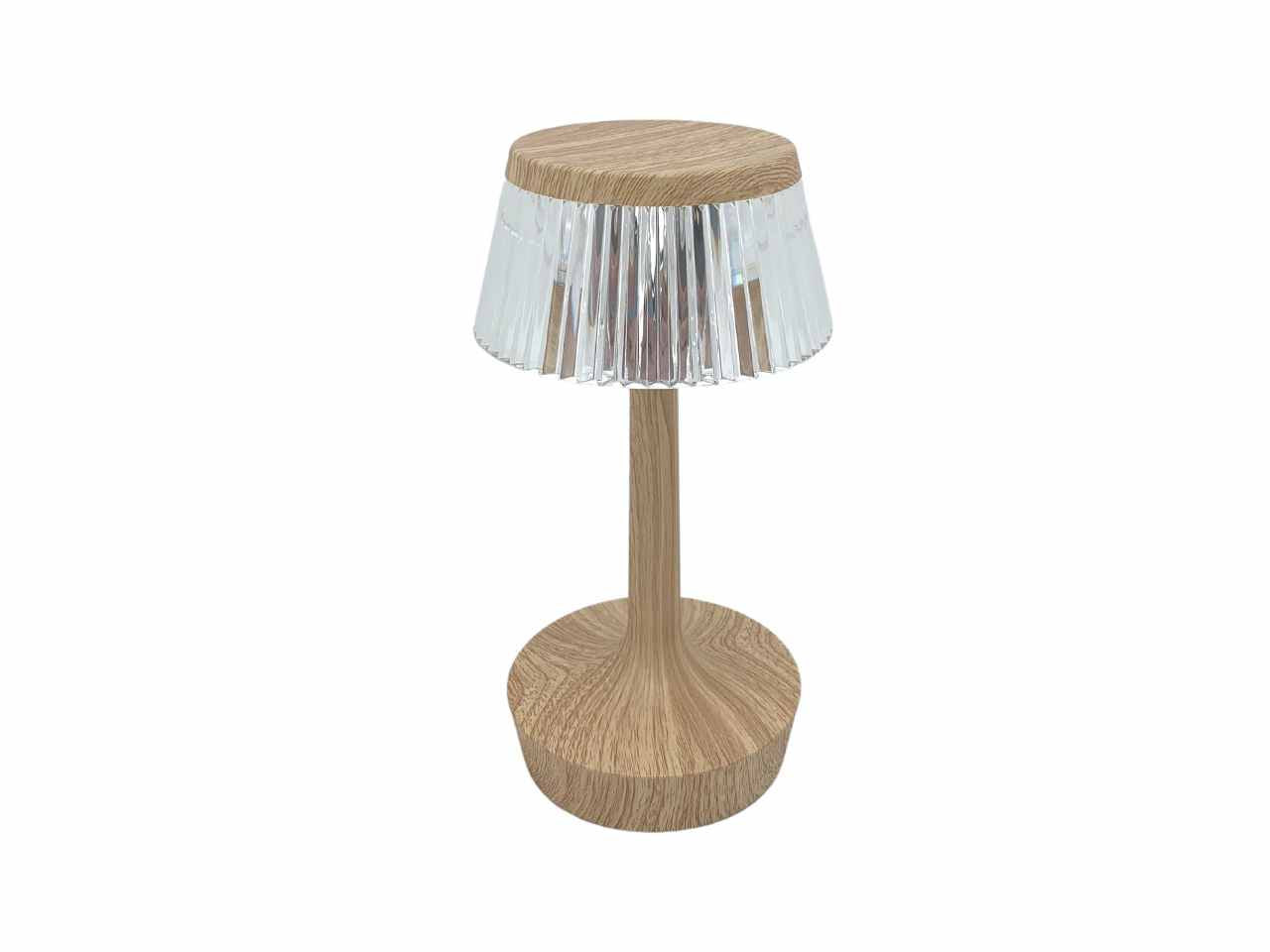 lampada da tavolo in metallo e plexiglass simil colore rovere lucida h.23cm con led wireless 1500mah