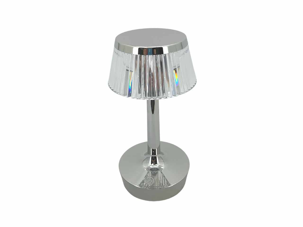 lampada da tavolo in metallo e plexiglass colore argento lucida h.23cm con led wireless 1500mah