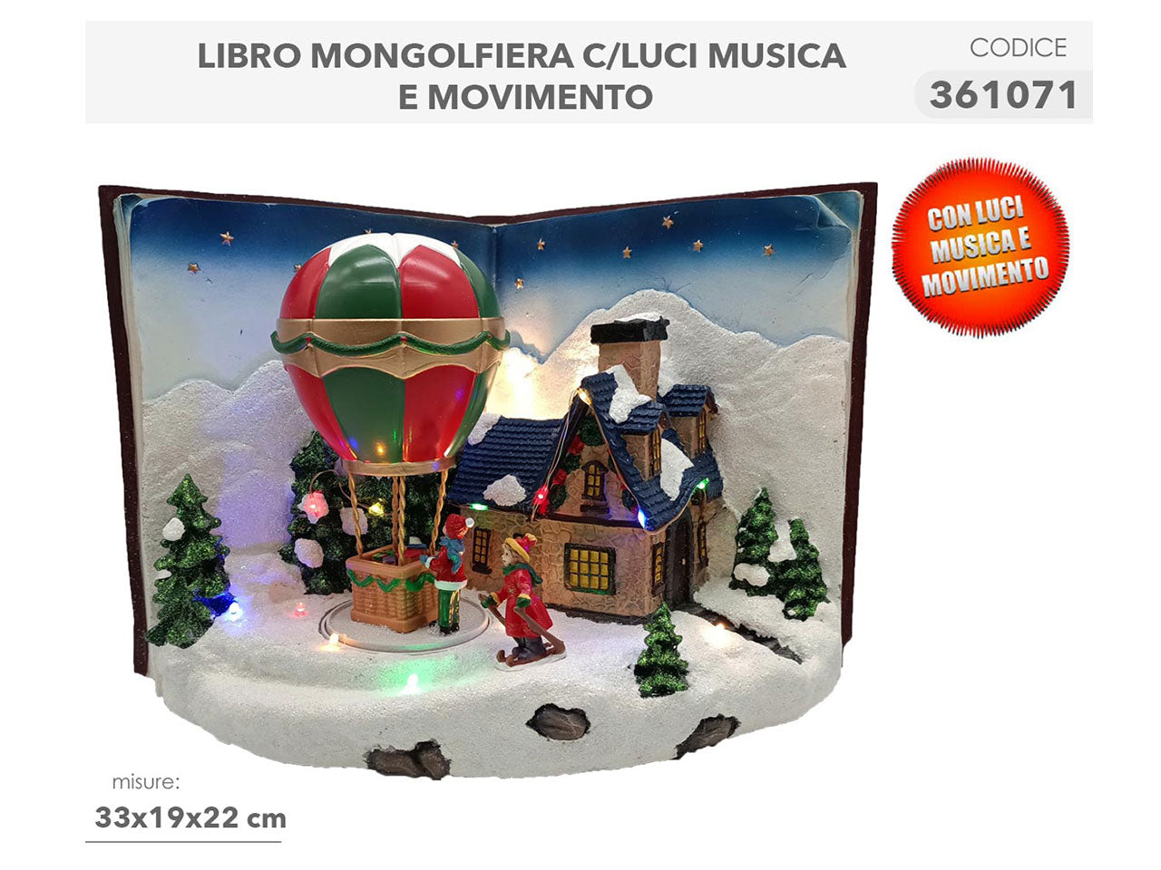 Giostrina libro mongolfiera 33x19x22cm con luci, musica e movimenti