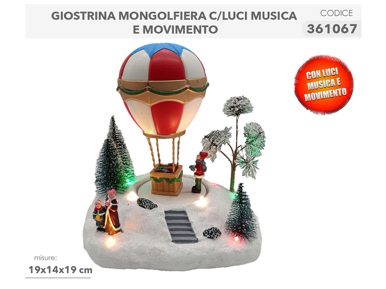 Giostrina mongolfiera 19x14x19cm con luci, musica e movimenti