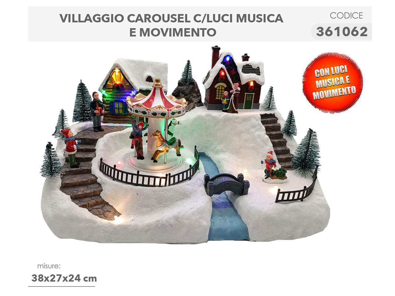 Villaggio carosello 38x27x24cm con luci, musica e movimento