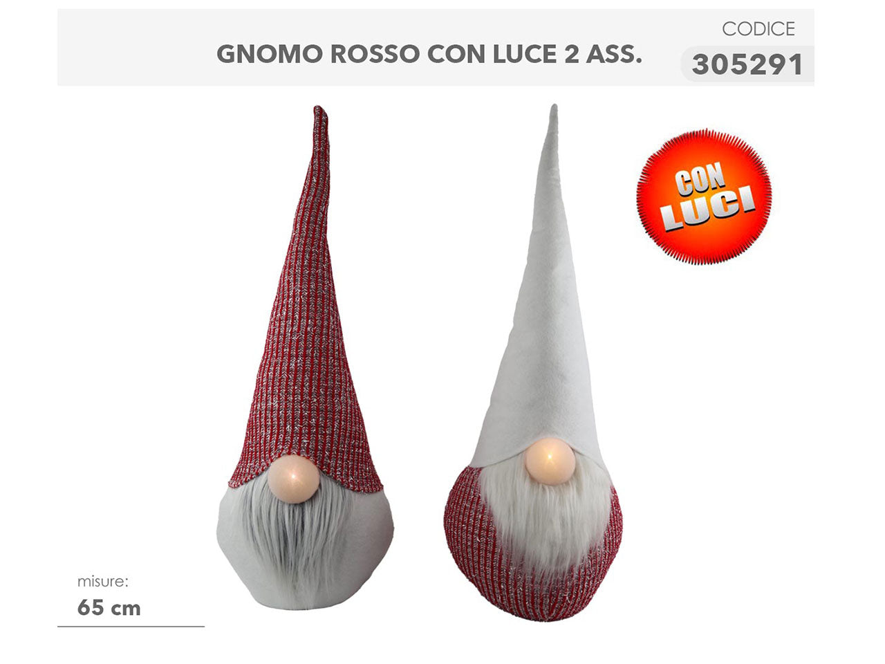 Gnomo 65cm con luce rosso