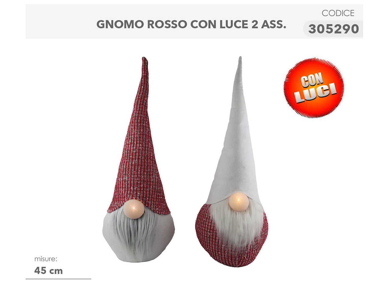 gnomo 45cm con luce rosso