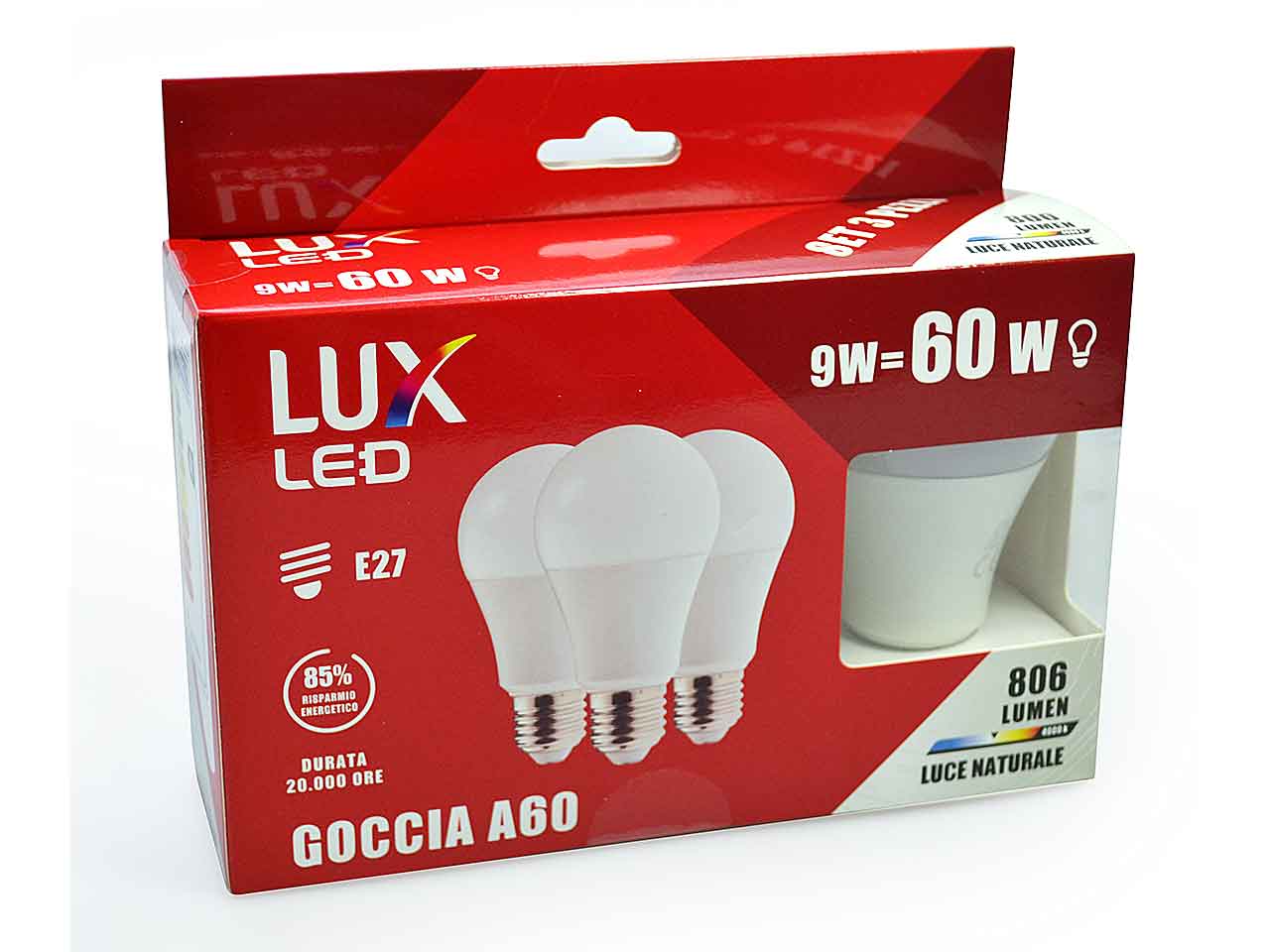Lampadina 3 pezzi a60 9w 4000k e27 lux220