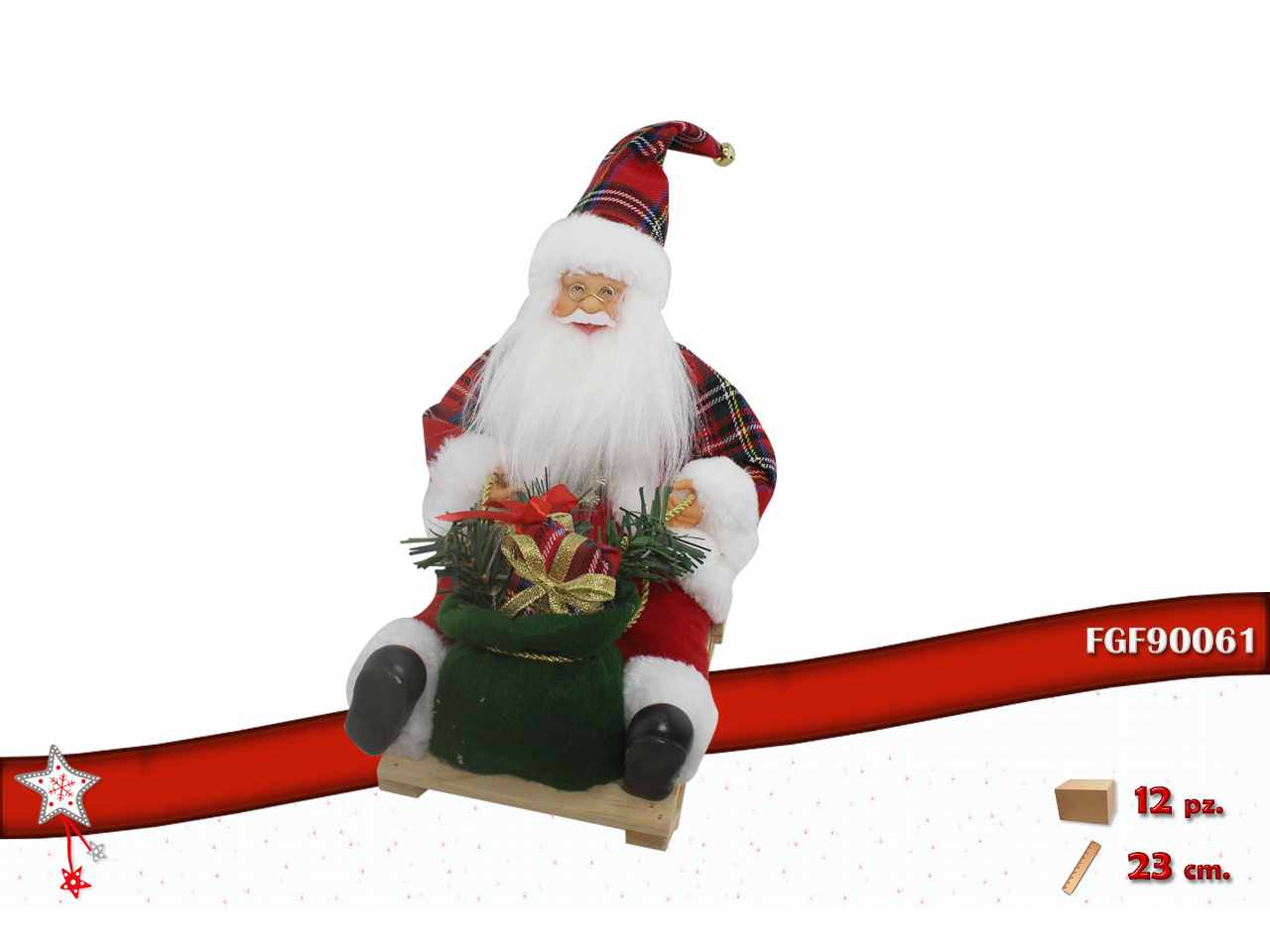 Babbo natale su slittino scozzese 23x18x23cm
