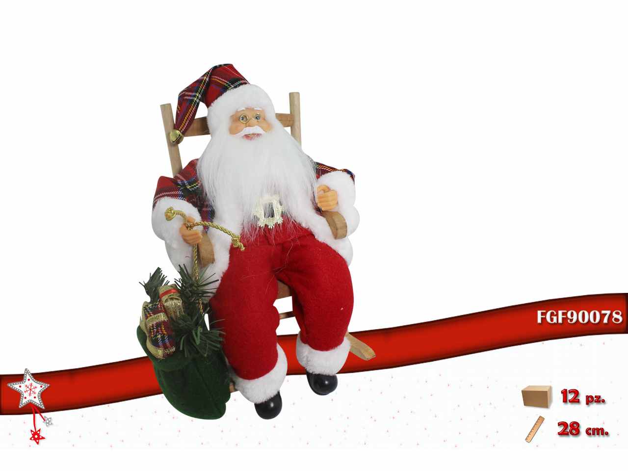 Babbo natale su sedia 24x18x28 scozzese