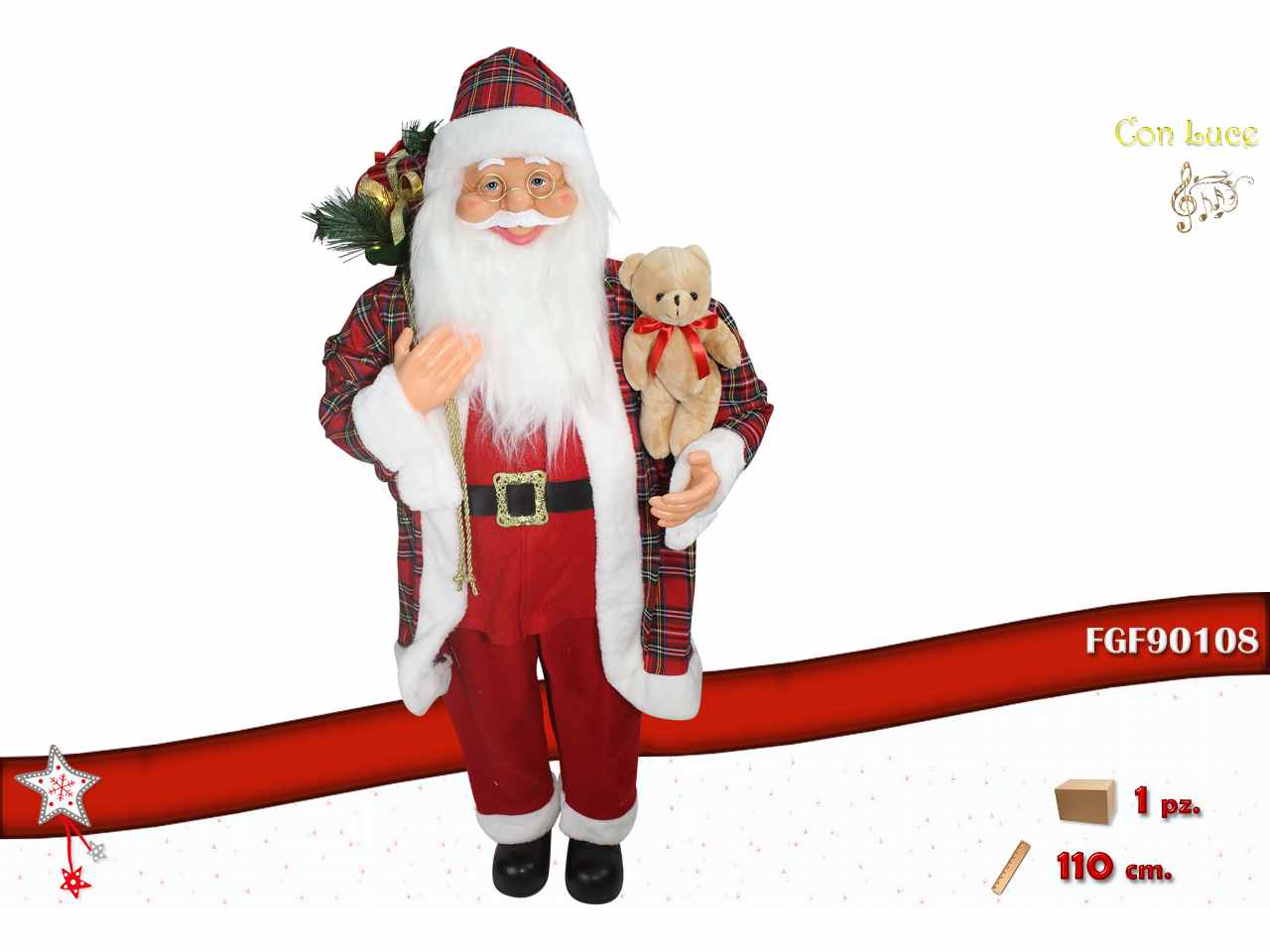 Babbo natale con led e musica 110cm scozzese
