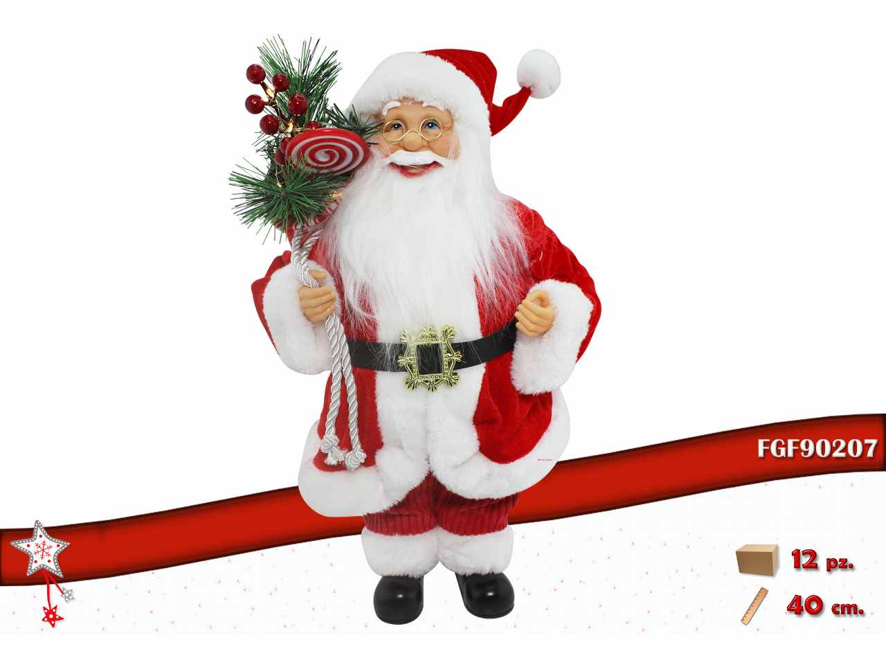 Babbo natale con luce 40cm rosso