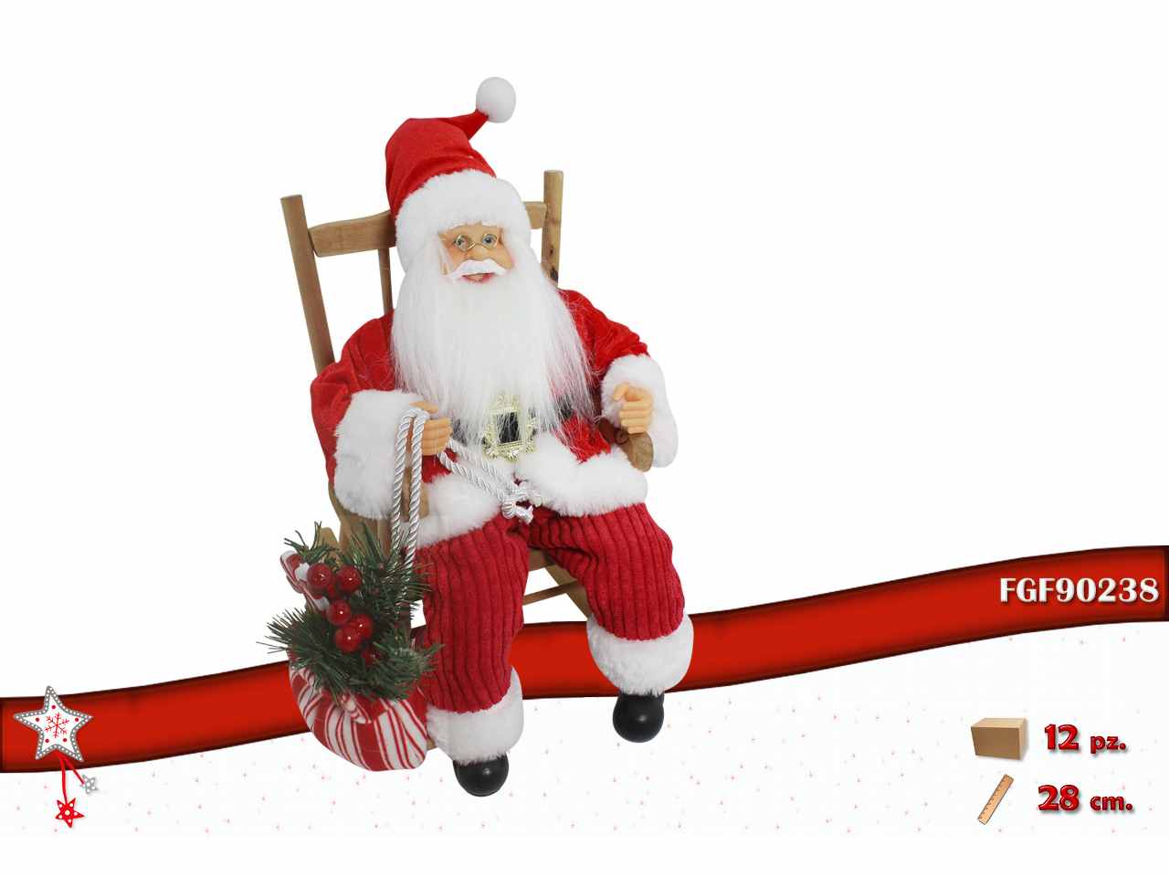 Babbo natale su sedia 24x18x28cm rosso