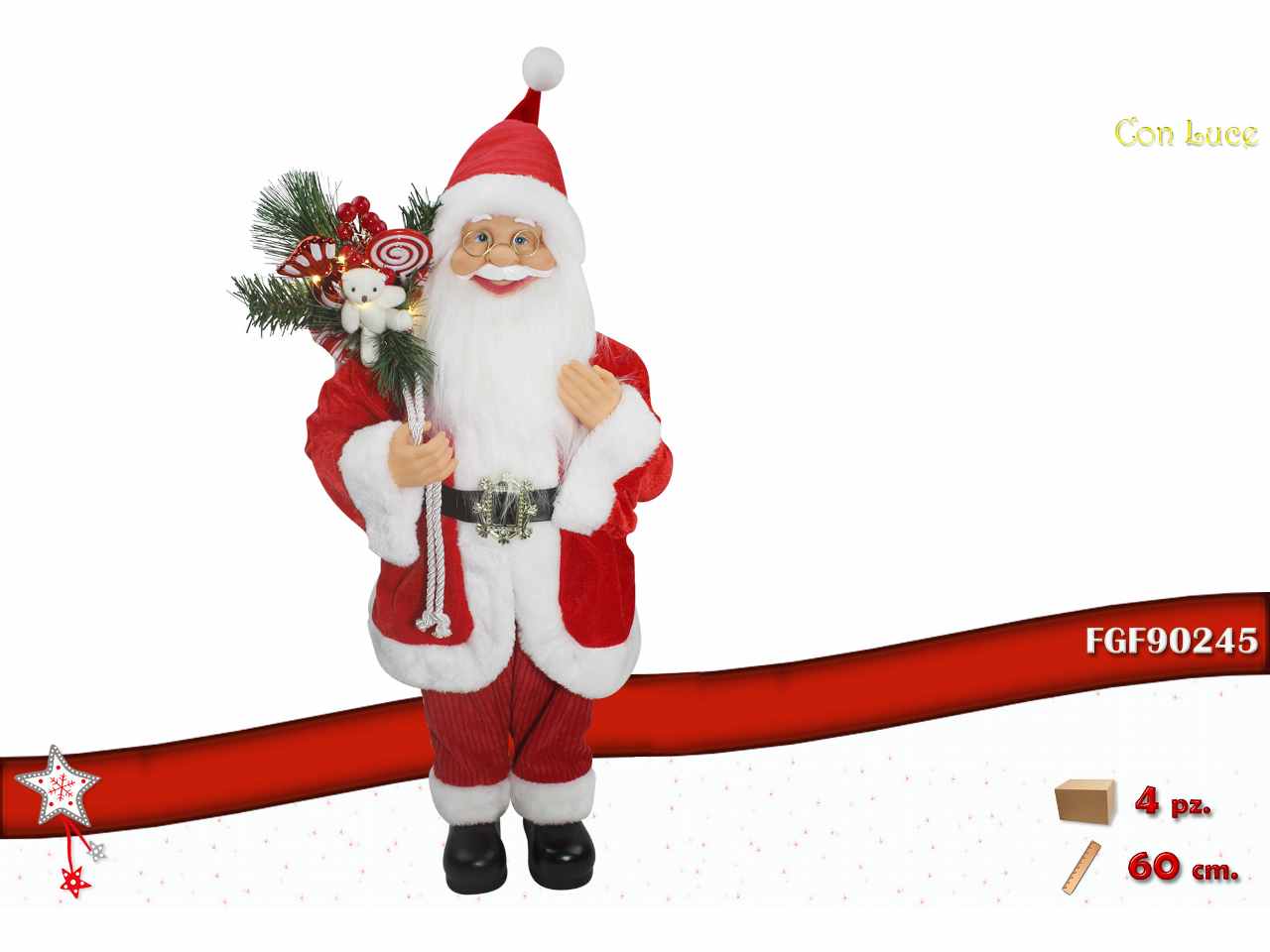 Babbo natale con luce 60cm rosso