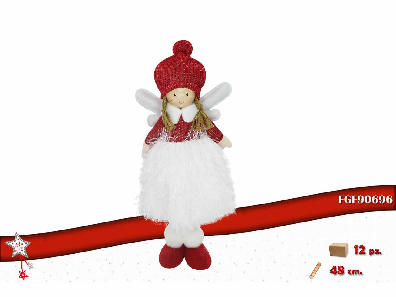 Fatina in tessuto rosso bianco 18x15x48cm