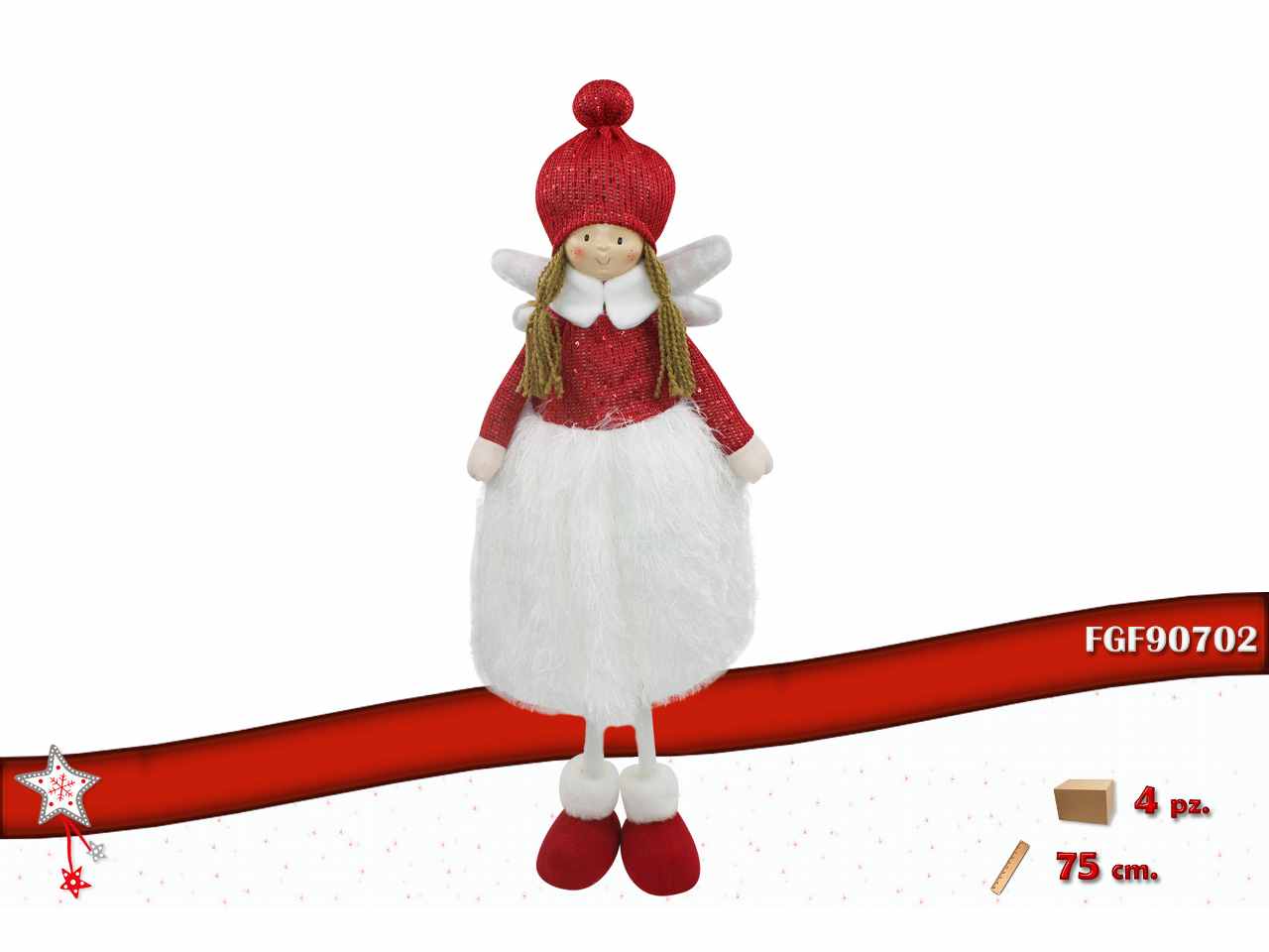 Fatina in tessuto rosso bianco 26x20x75cm