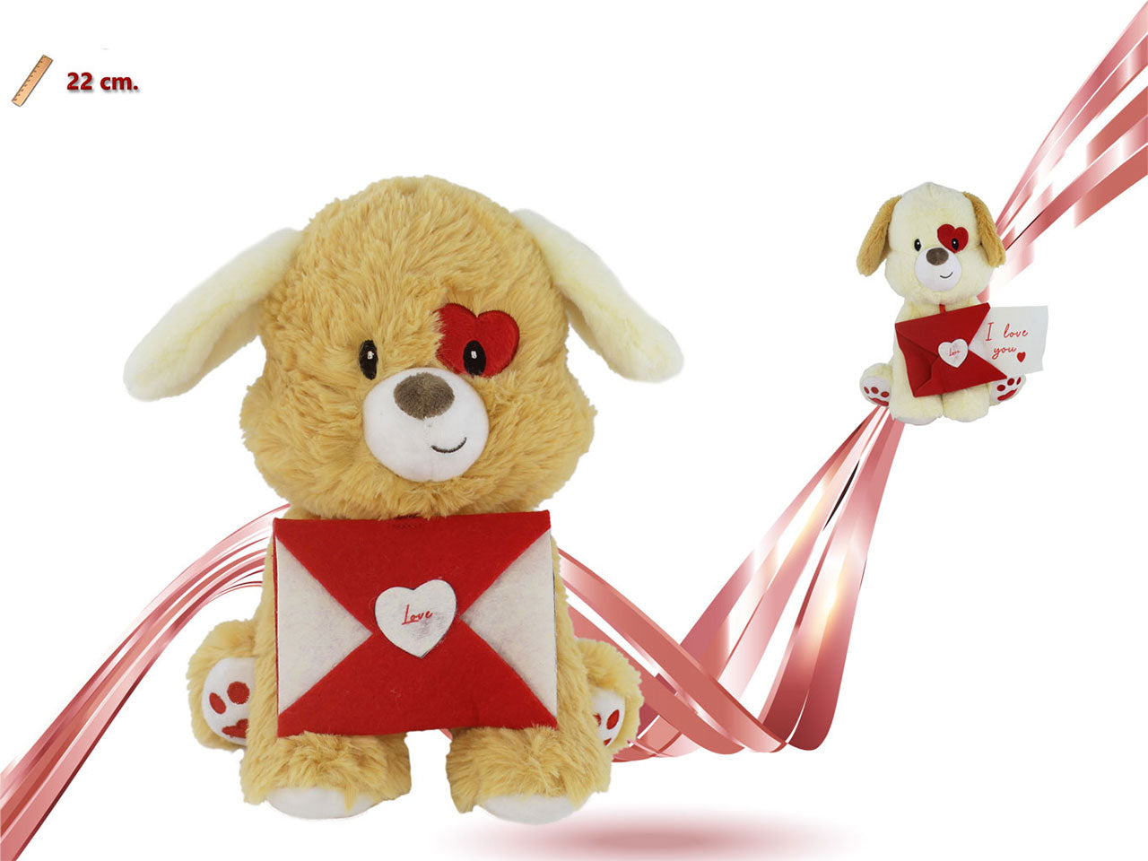 Peluche cane con busta love colori assortiti 22cm