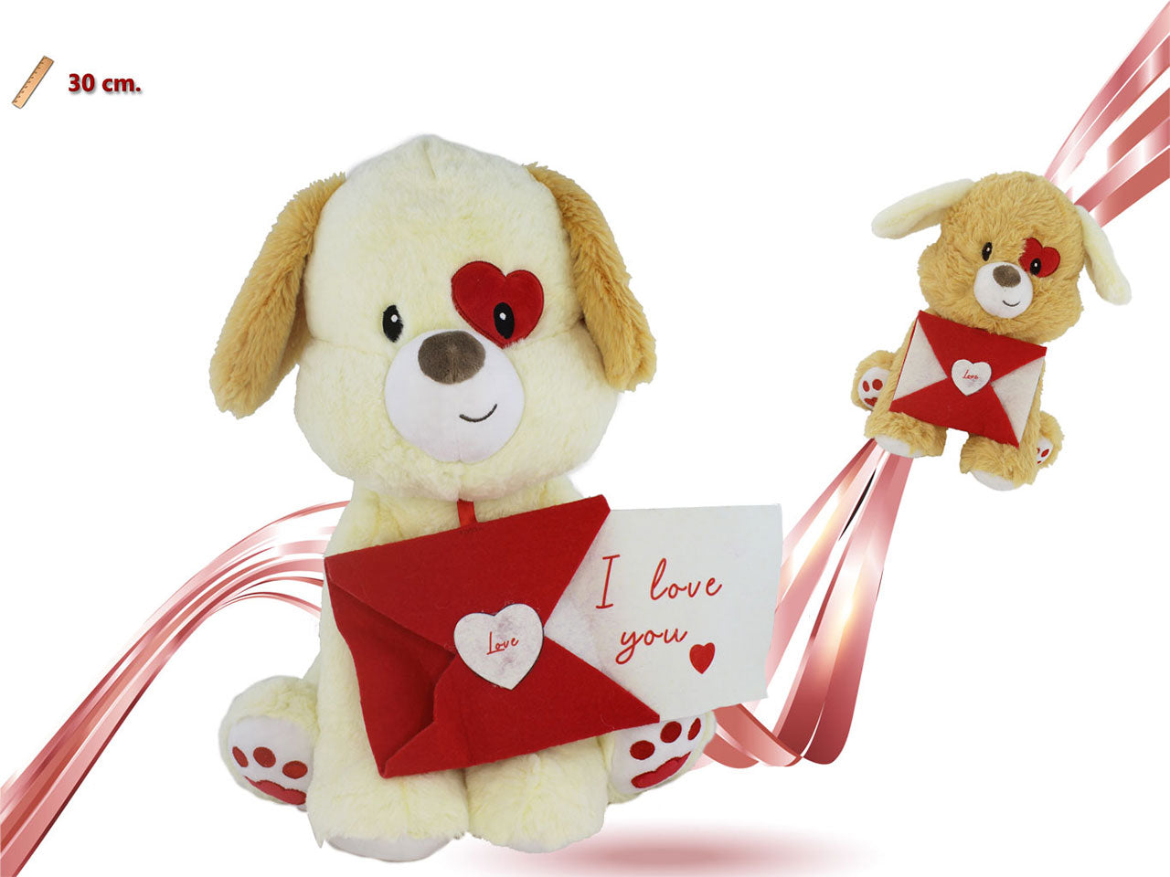 Peluche cane con busta love colori 30cm