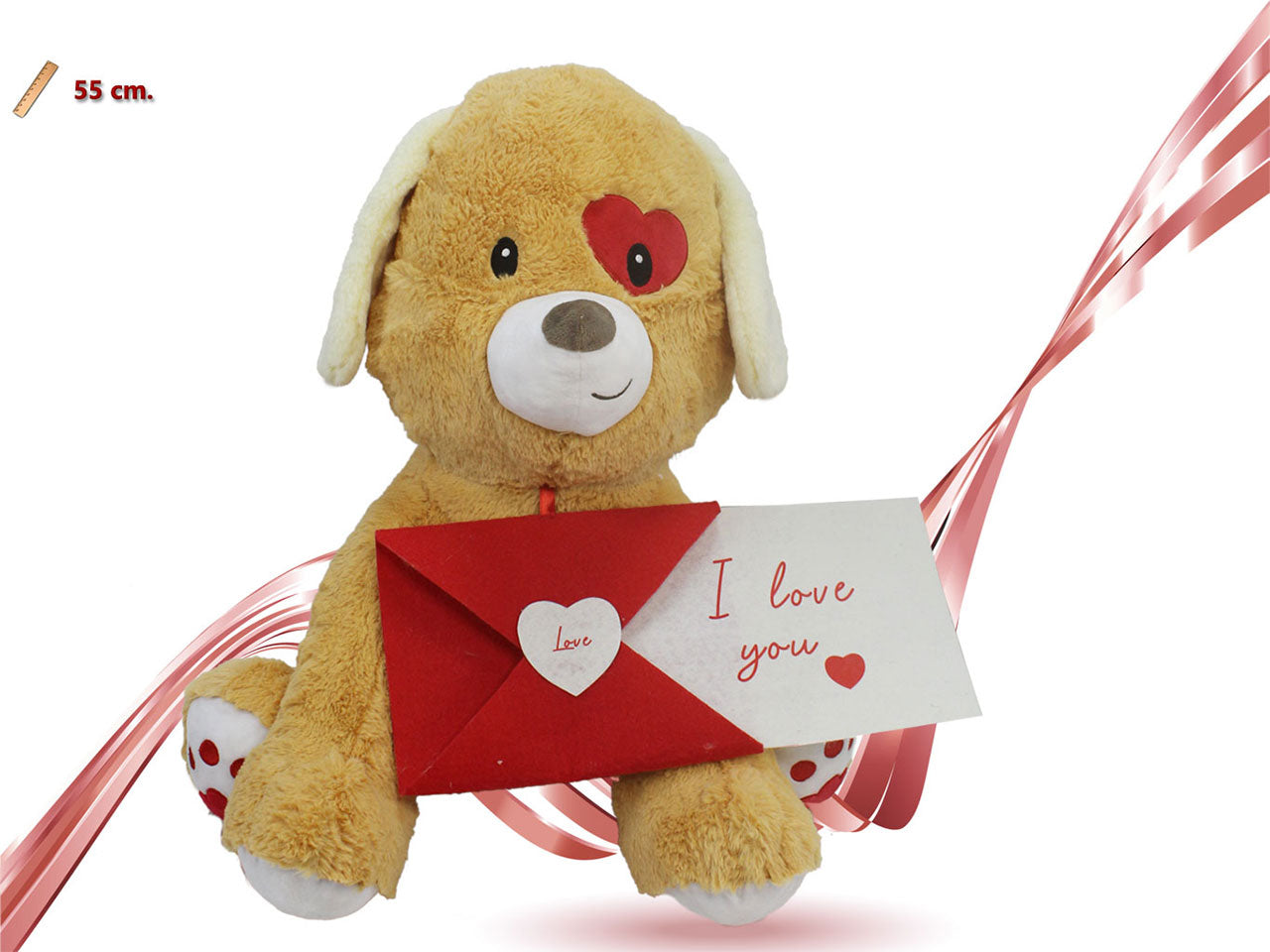 Peluche cane con busta love colori assortiti 55cm