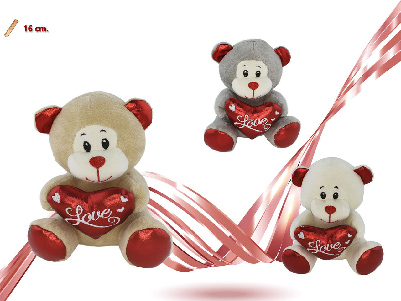 Peluche animali con cuore assortiti 16cm
