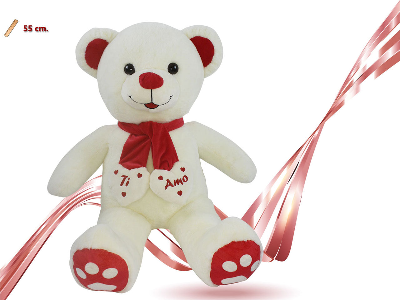 Peluche orso con sciarpa e cuore 55cm
