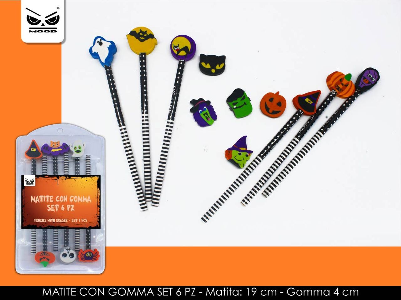 Matite con gomma halloween - la confezione contiene 6 matite