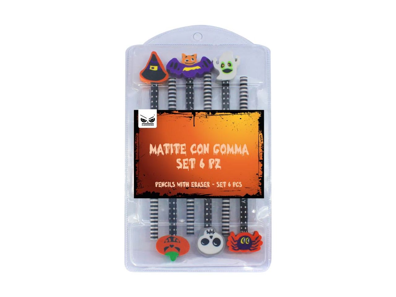 Matite con gomma halloween - la confezione contiene 6 matite