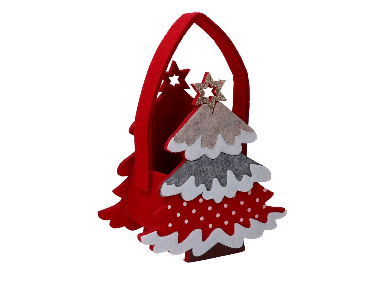 Cestino in tessuto e feltro a forma di albero di natale colore rosso misura 16x8xh.18cm