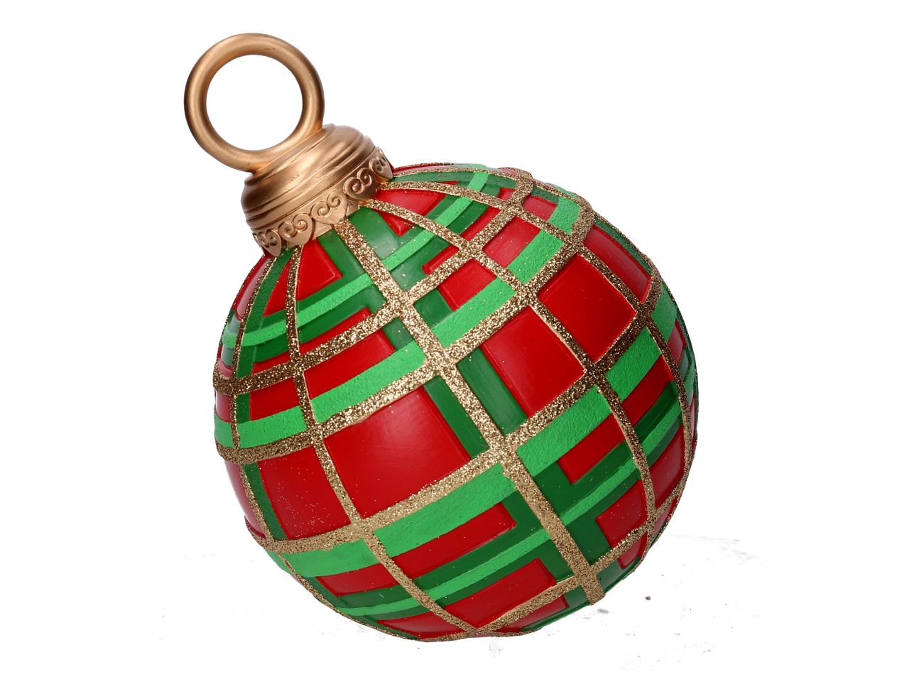 Palla di natale in resina colore verde e rosso misura 25,5x25xh.30,5cm