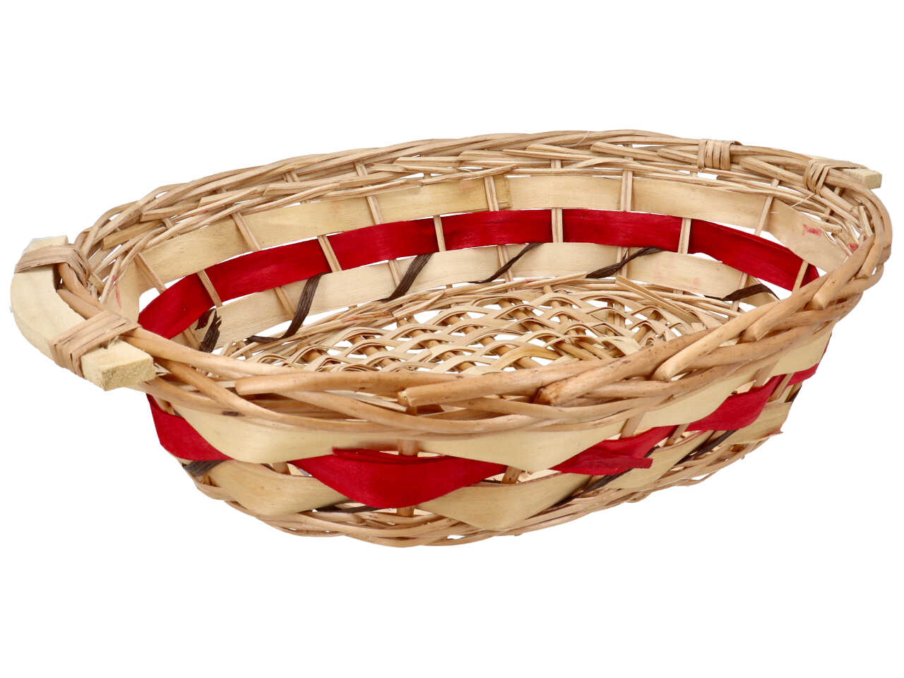 Cesta ovale in vimini colore naturale e rosso misura 45-50x37xh.11cm