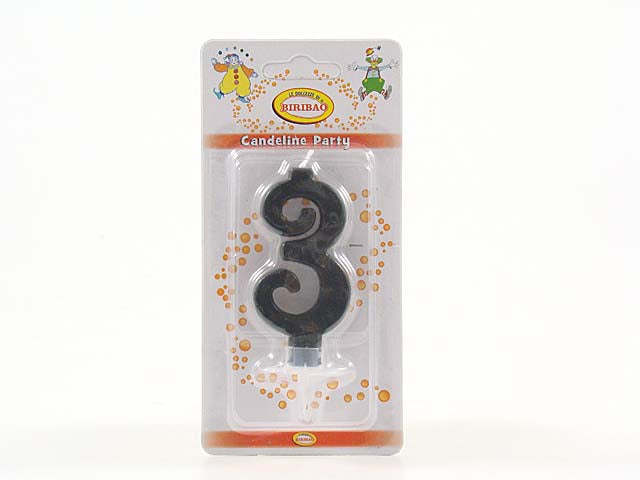 Candelina numerale nera "3" 7cm c640