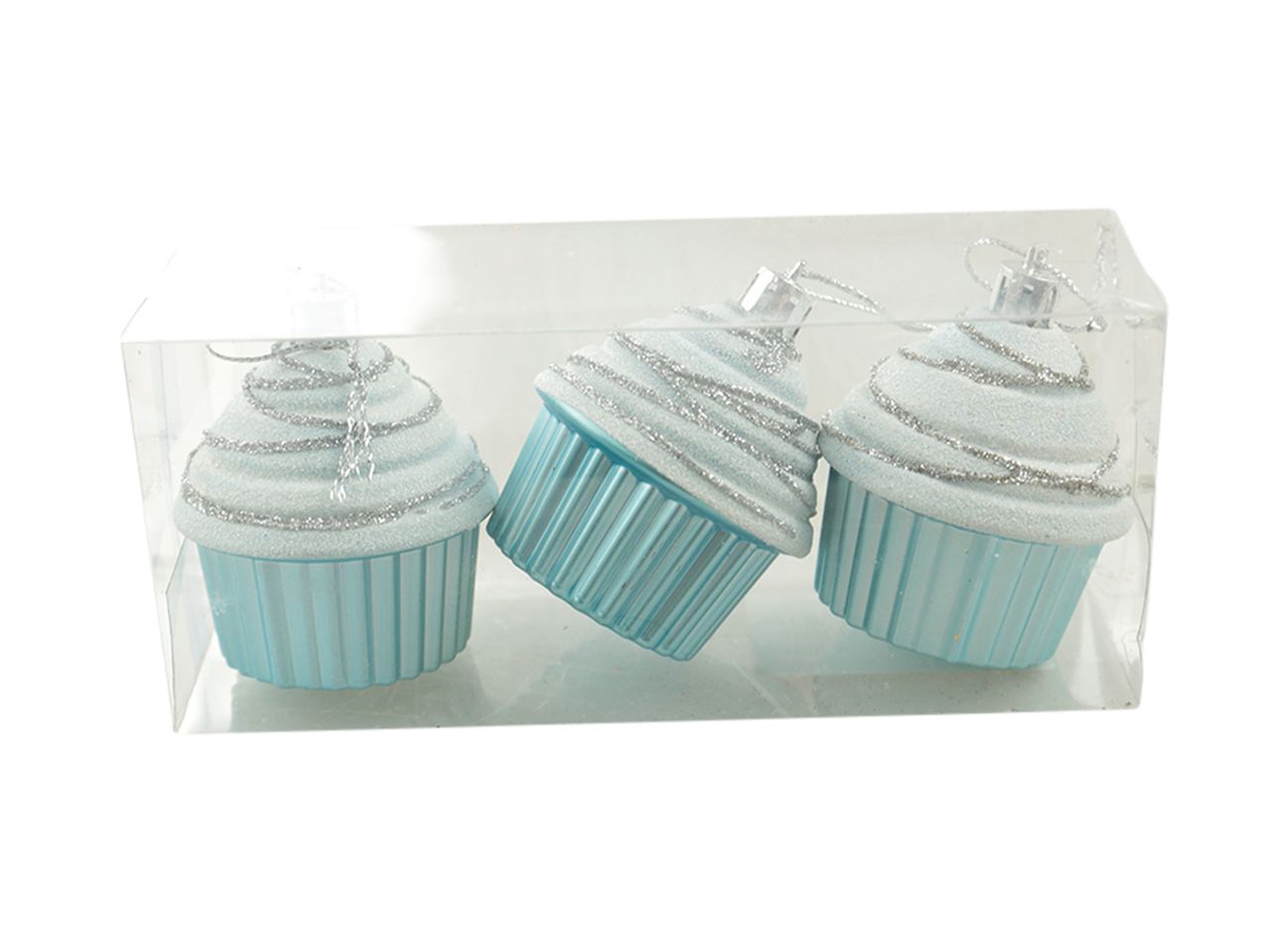 Cupcake - la confezione comprende 3 cupcake misura 16,5x7x5,5cm colore azzurro
