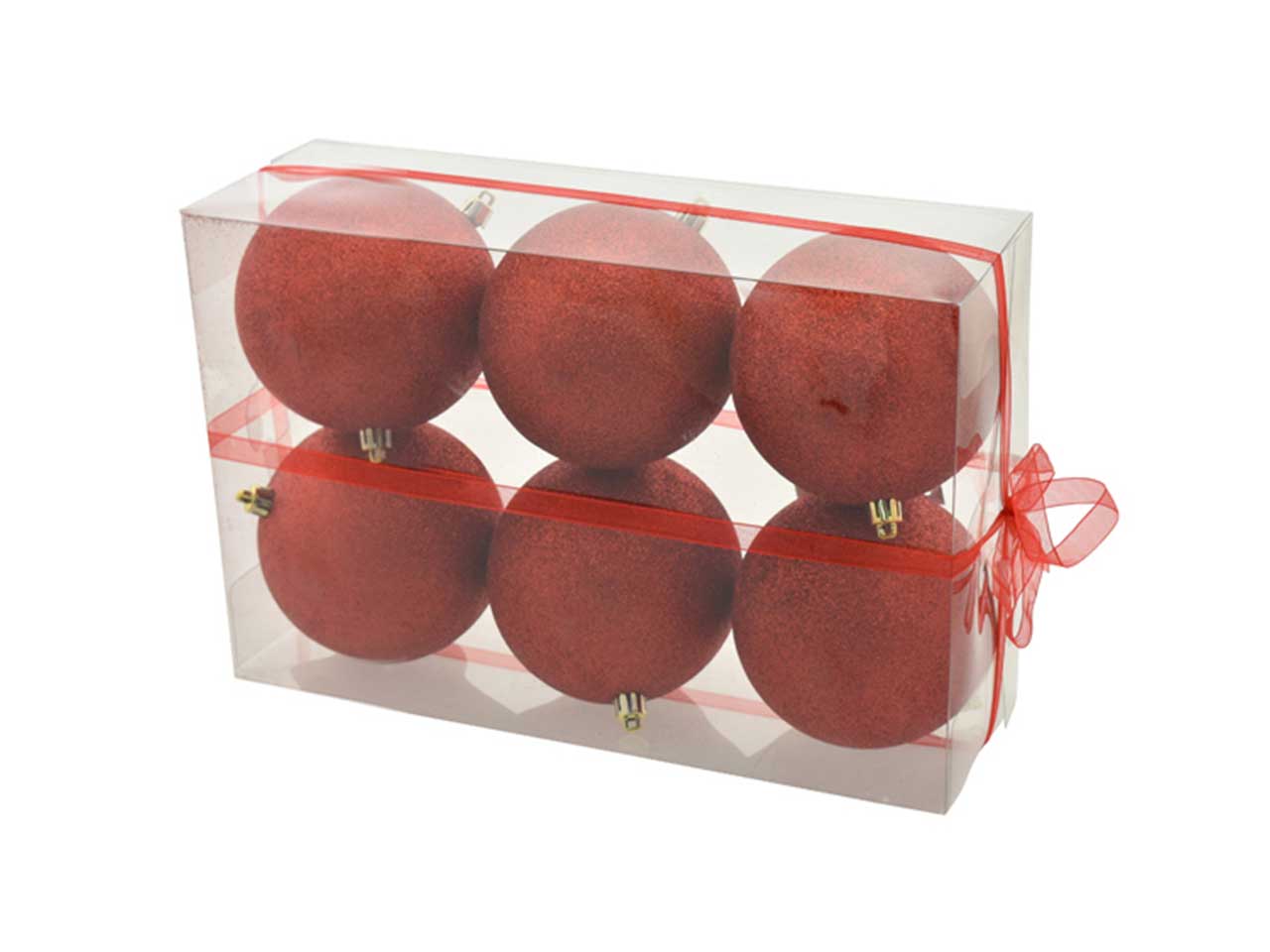 Palle di natale misura 10cm con glitter colore rosso - la confezione comprende 6 palle di natale