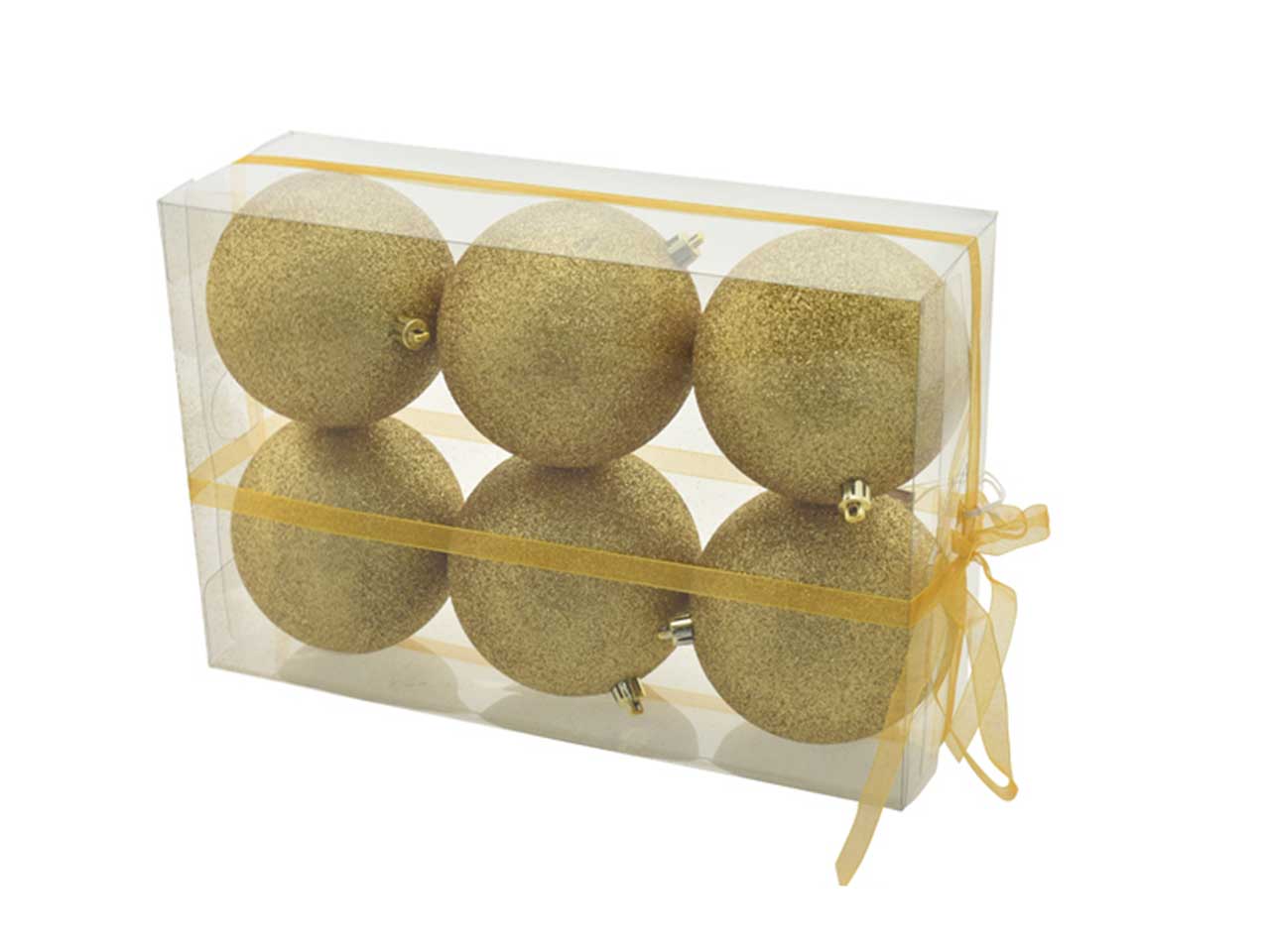 Palle di natale misura 10cm con glitter colore oro - la confezione comprende 6 palle di natale