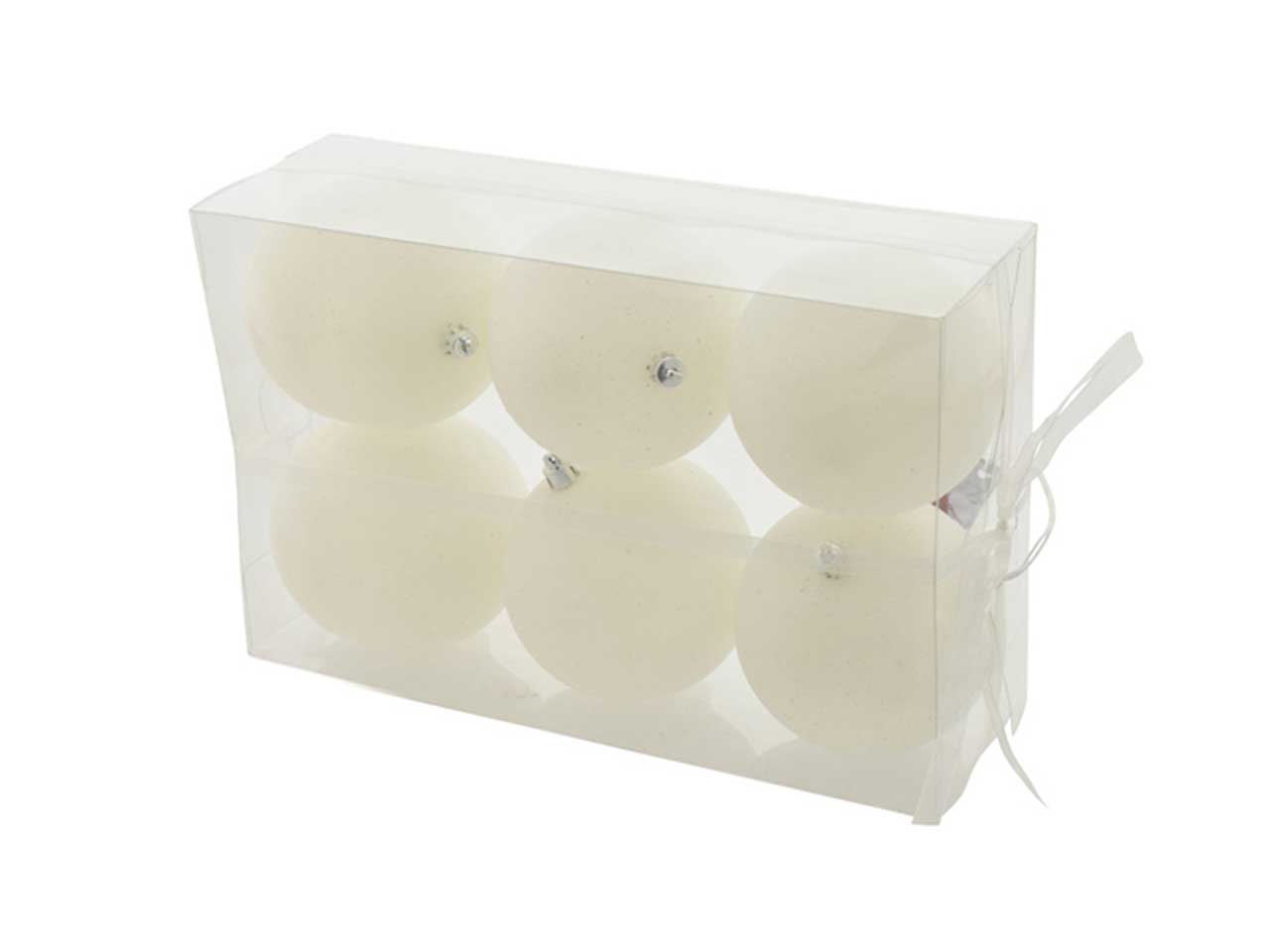 Palle di natale misura 10cm con glitter colore bianco - la confezione comprende 6 palle di natale