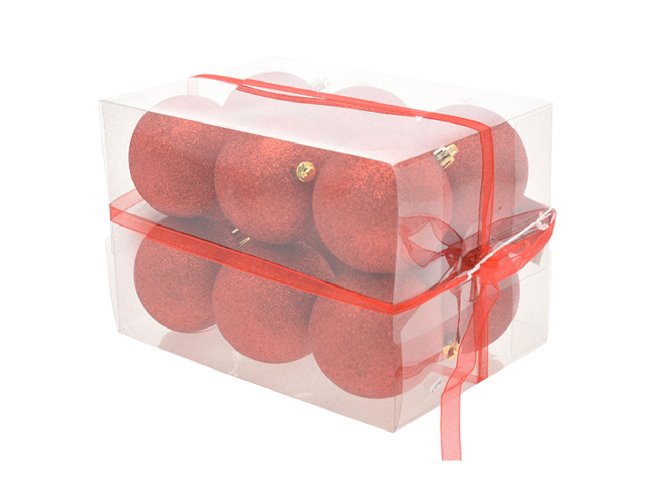Palle di natale misura 8cm con glitter colore rosso - la confezione comprende 12 palle di natale