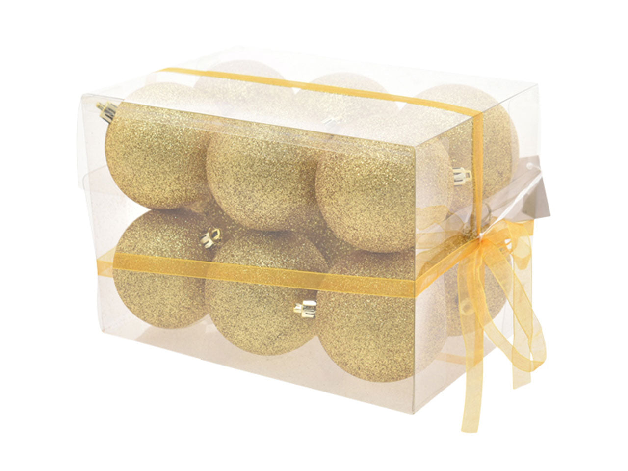 Palle di natale misura 8cm con glitter colore oro - la confezione comprende 12 palle di natale