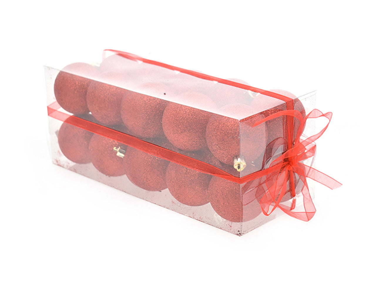 Palle di natale misura 6cm con glitter colore rosso - la confezione comprende 20 palle di natale