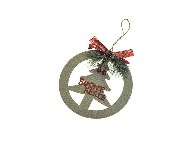 Pendente natalizio buone feste con albero 18cm