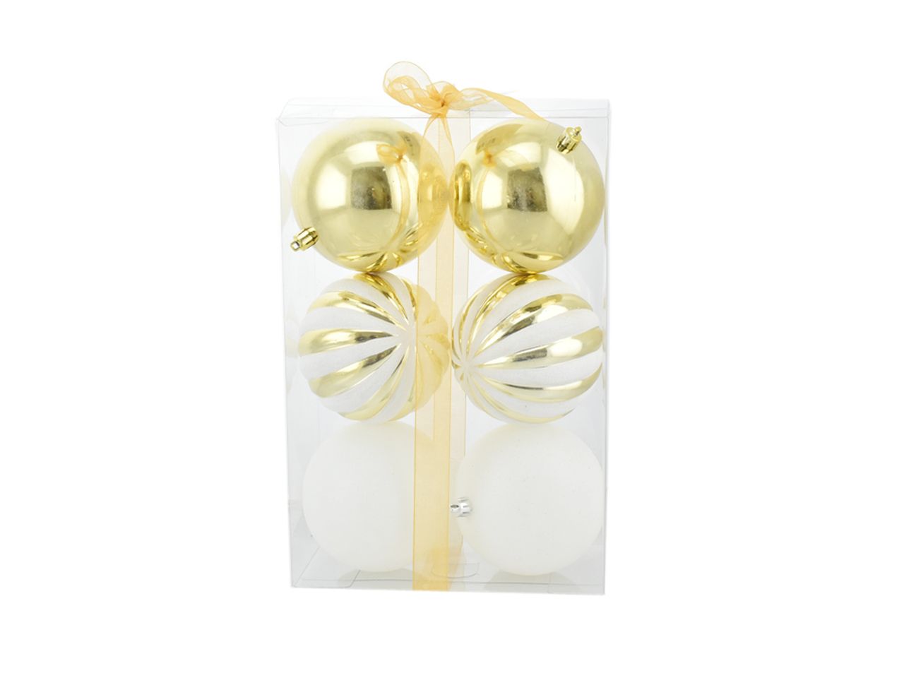Palle di natale misura 10cm combinazione di spicchi bianco e oro - la confezione comprende 6 palle di natale