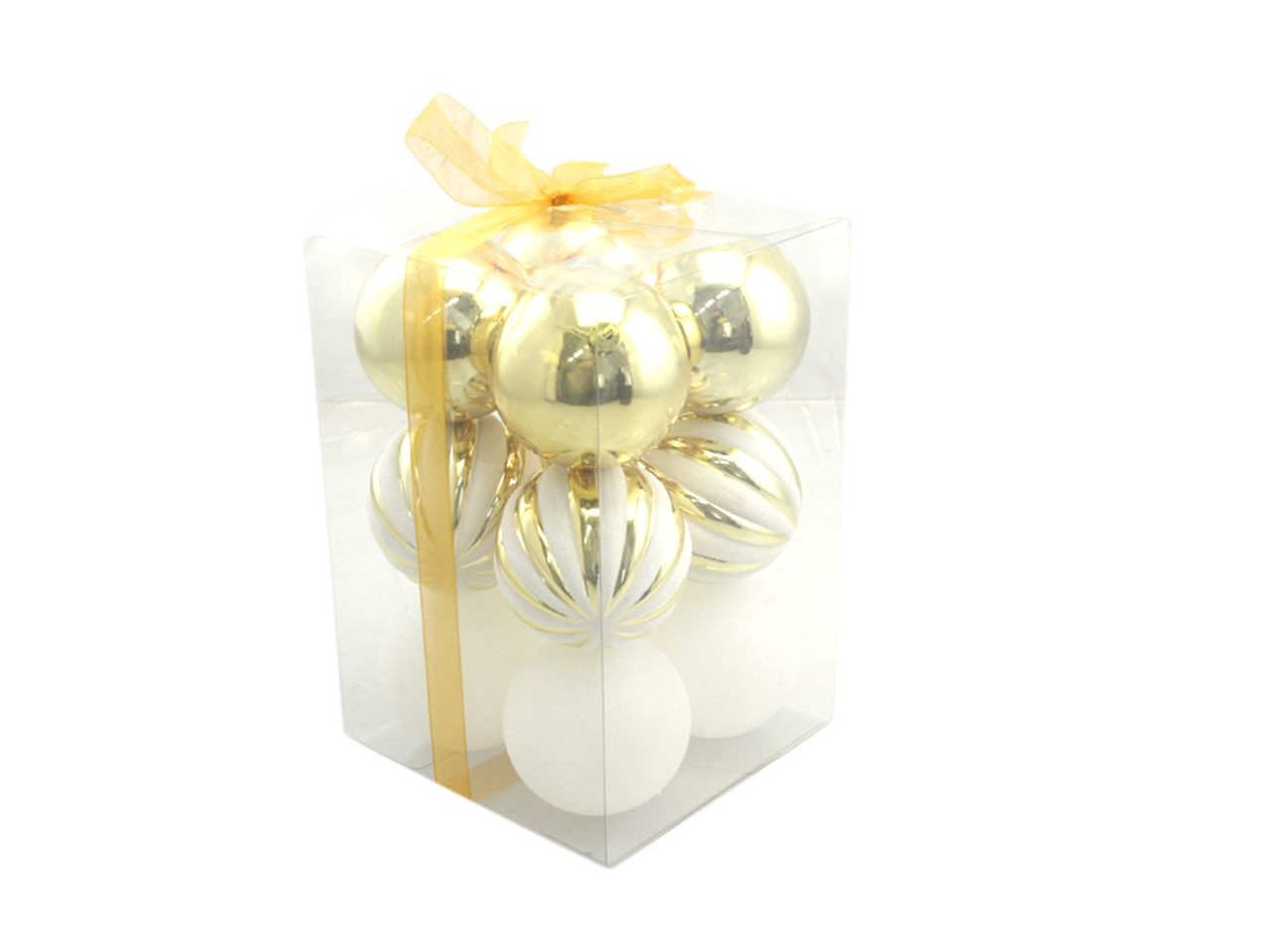 Palle di natale misura 8cm combinazione di spicchi bianco e oro - la confezione comprende 12 palle di natale